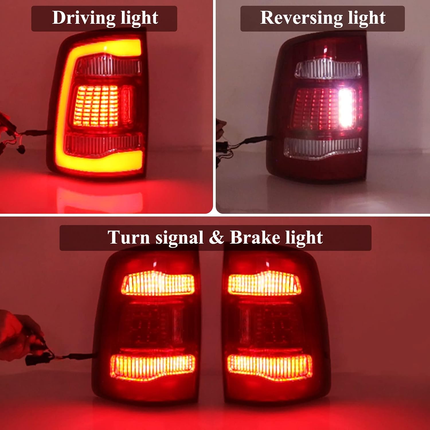 LED Tail Lights For Dodge RAM 1500 2500 3500 2010-2018 Rear Lamp Assembly Pair Replacement Taillights Red Lens Brake Light Driver And Passenger Side