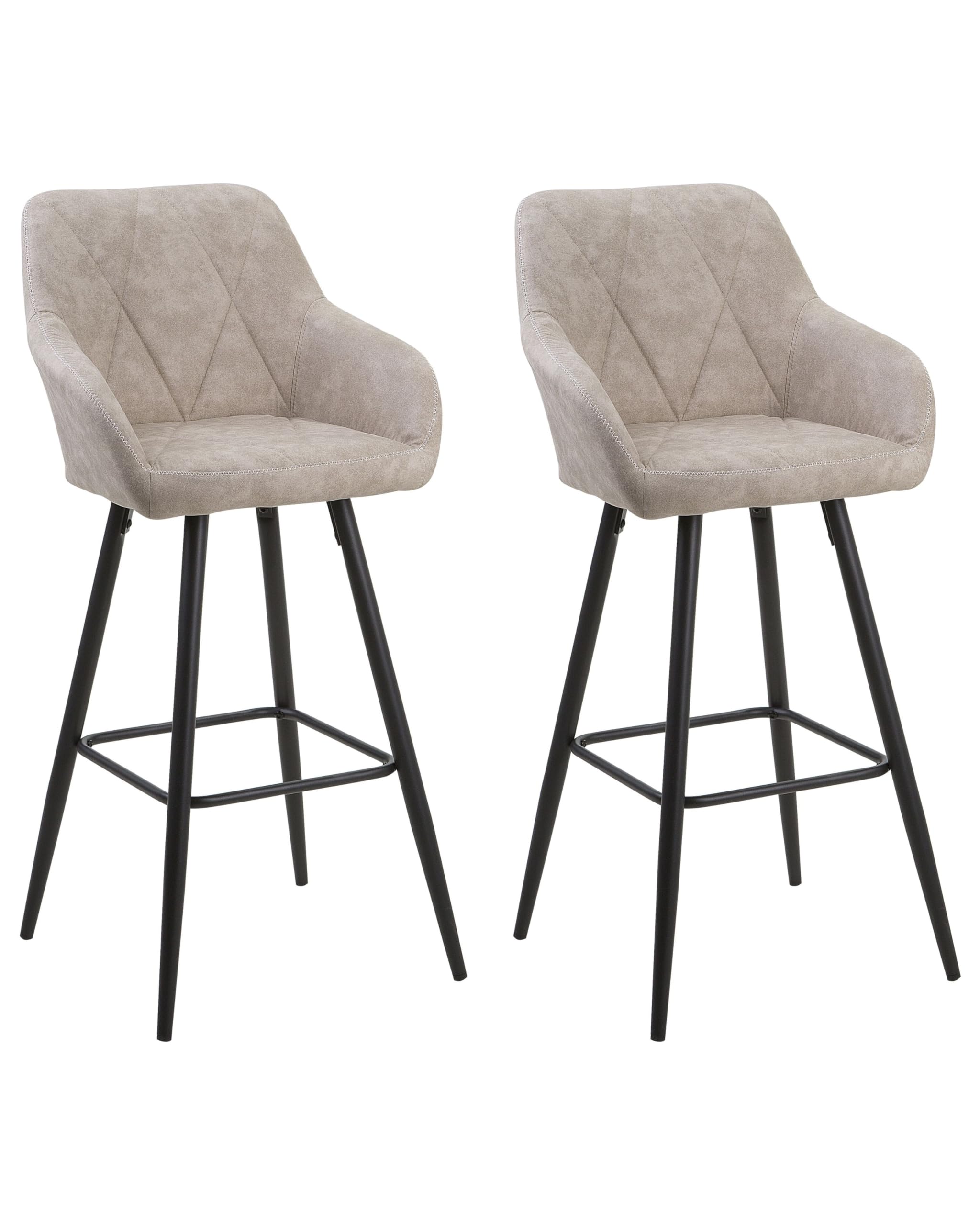 Beliani Set of 2 Bar Chairs Beige, Black Fabric Padded With Backrest, Darien
