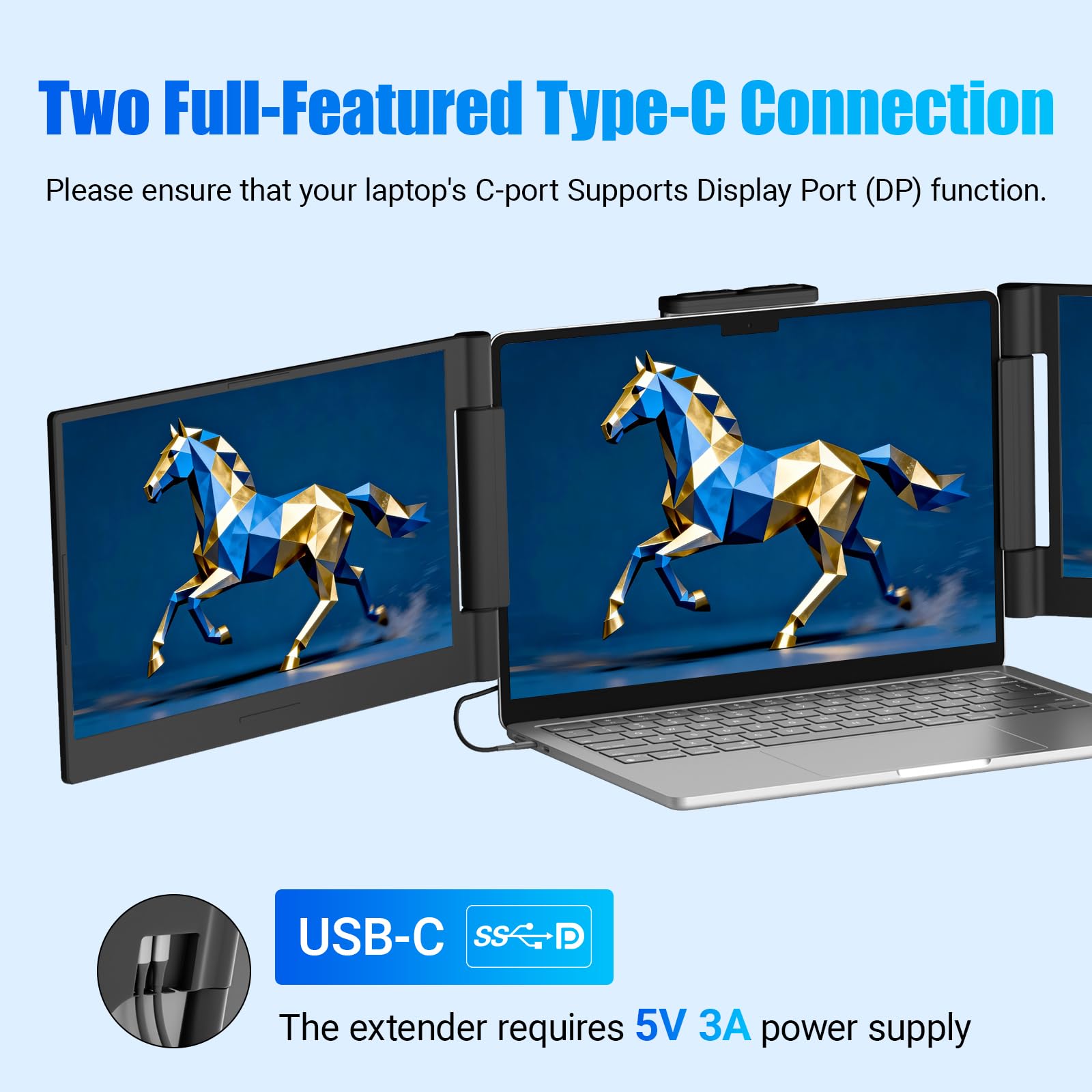 Funhill Laptop Screen Extender 14 inch Laptop Monitor Extender 1080P IPS, Triple Portable Monitor for Laptops 13-17.3" with Display/HDMI Port, Plug-Play Portable Screen for Windows/Chrome/Android — view 6