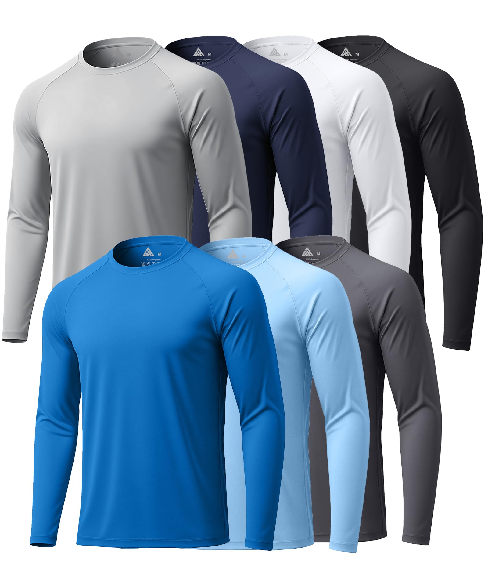 ZITY 7 Pack Long Sleeve Shirts for Mens UPF 50+ Fast Dry