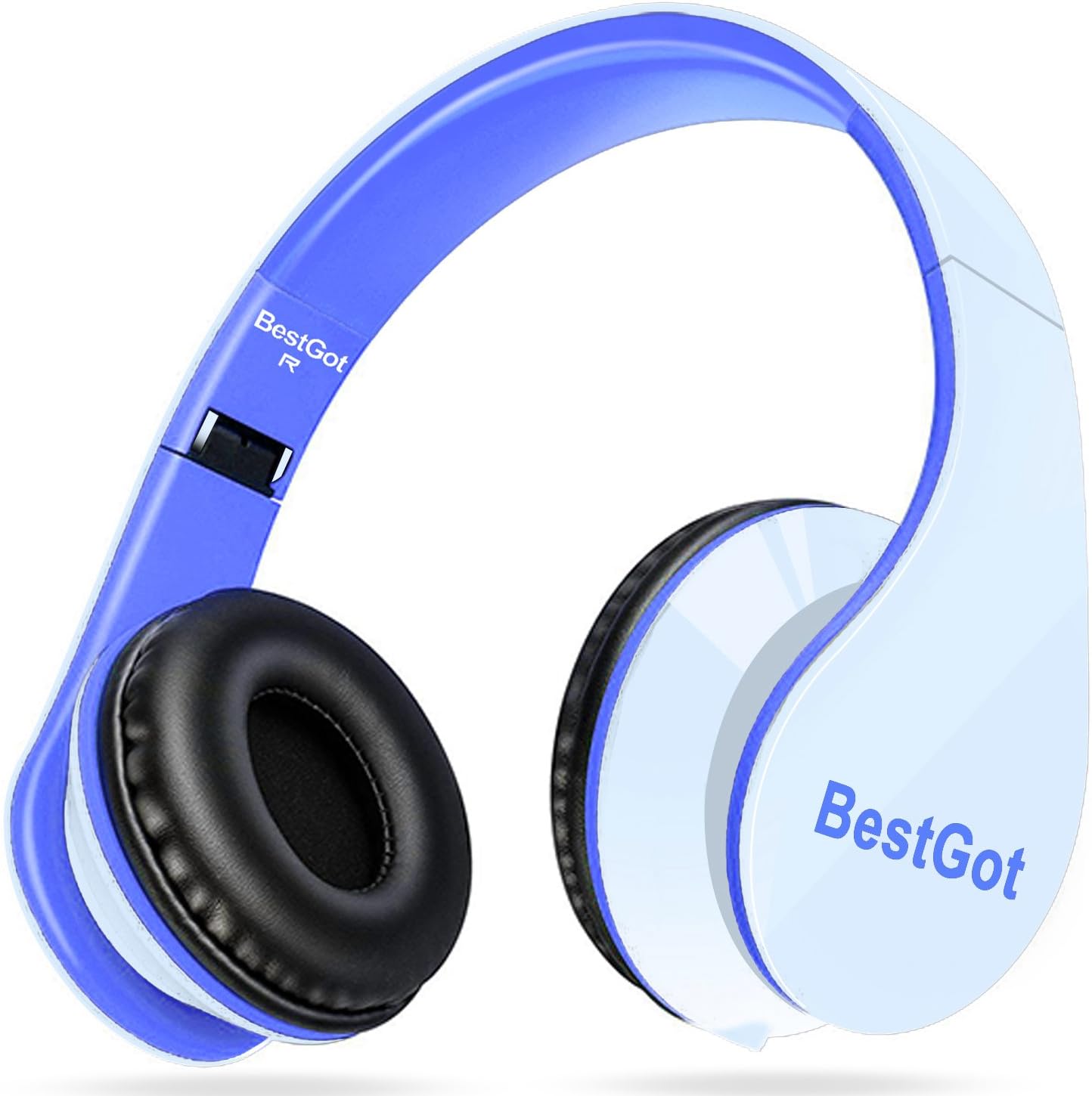 BestGot Kids Headphones Over Ear Wired with Microphone Volume Control Lightweight with Detachable 3.5mm Cable for Smartphone Tablets Laptop (White/Blue)