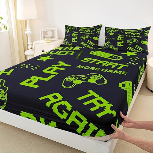 Miniatura 4 de Erosebridal Juego de sábanas ajustables para niños, tamaño individual, juego de ropa de cama de gamepad para niños, regalo para Navidad, funda de