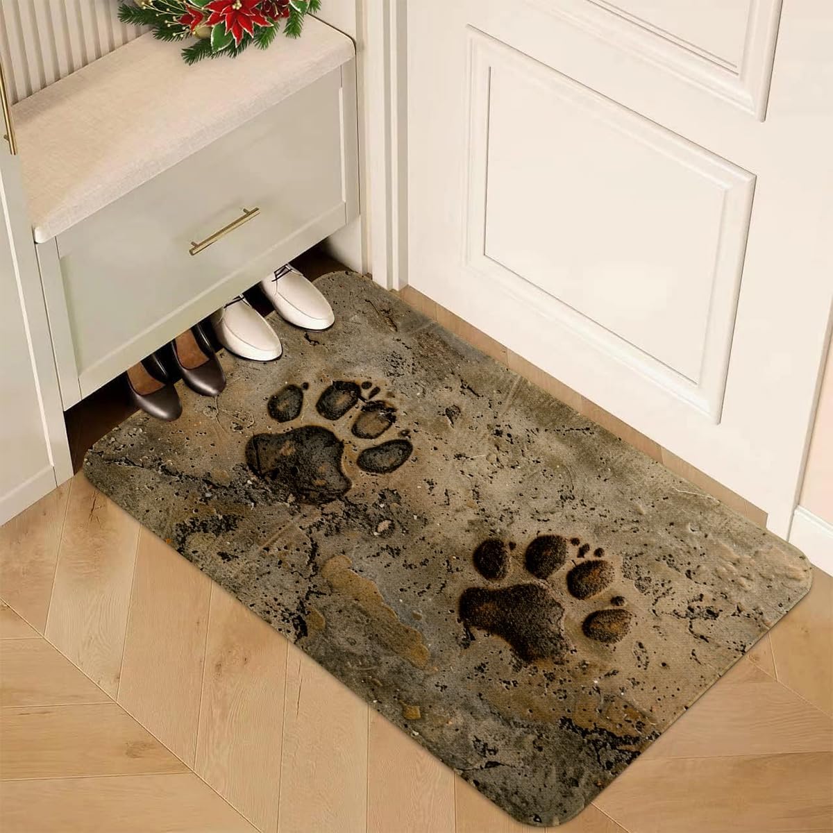 Dog Paw Kitchen Rugs Set of 2, Farmhouse Kitchen Mats with Rubber Backing Non Skid Washable, Pet Lover Gifts (17" x 29 + 17" x 47")