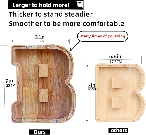 Miniatura 3 de Alcancía grande de madera para niños y niñas, 26 letras de dinero, con nombre personalizado, transparente, ahorro, perfecto para Navidad, regalo de