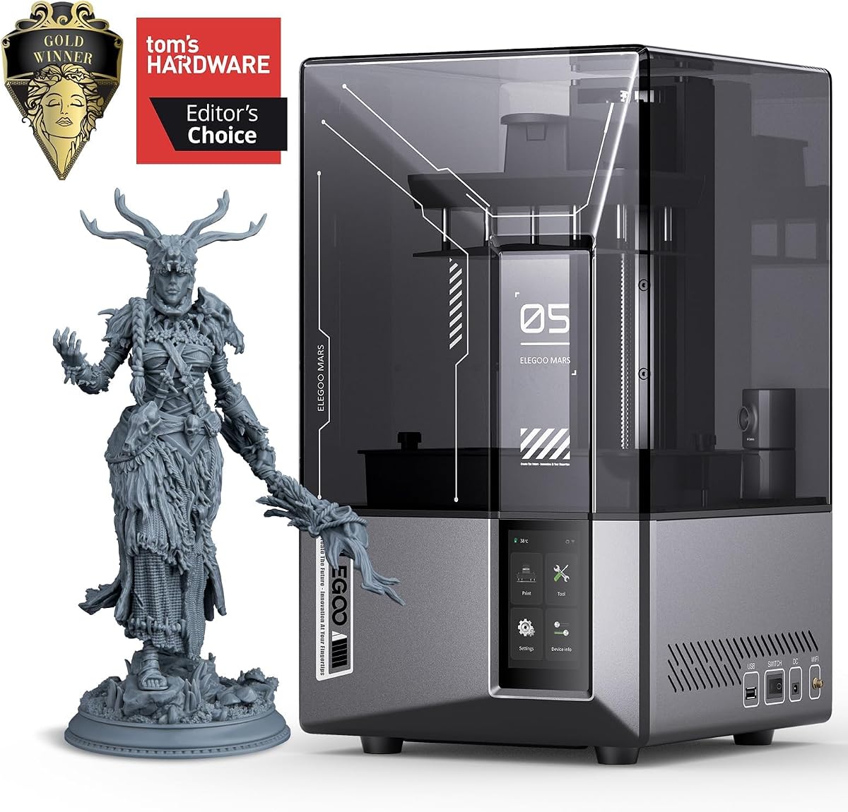 ELEGOO Mars 5 Ultra 7" 9K MSLA Resin 3D Printer | Intelligent Mechanical Sensor, AI Camera, Wi-Fi Cluster Printing, Auto-Leveling, Printing Size of 6.04 × 3.06 × 6.49 inch