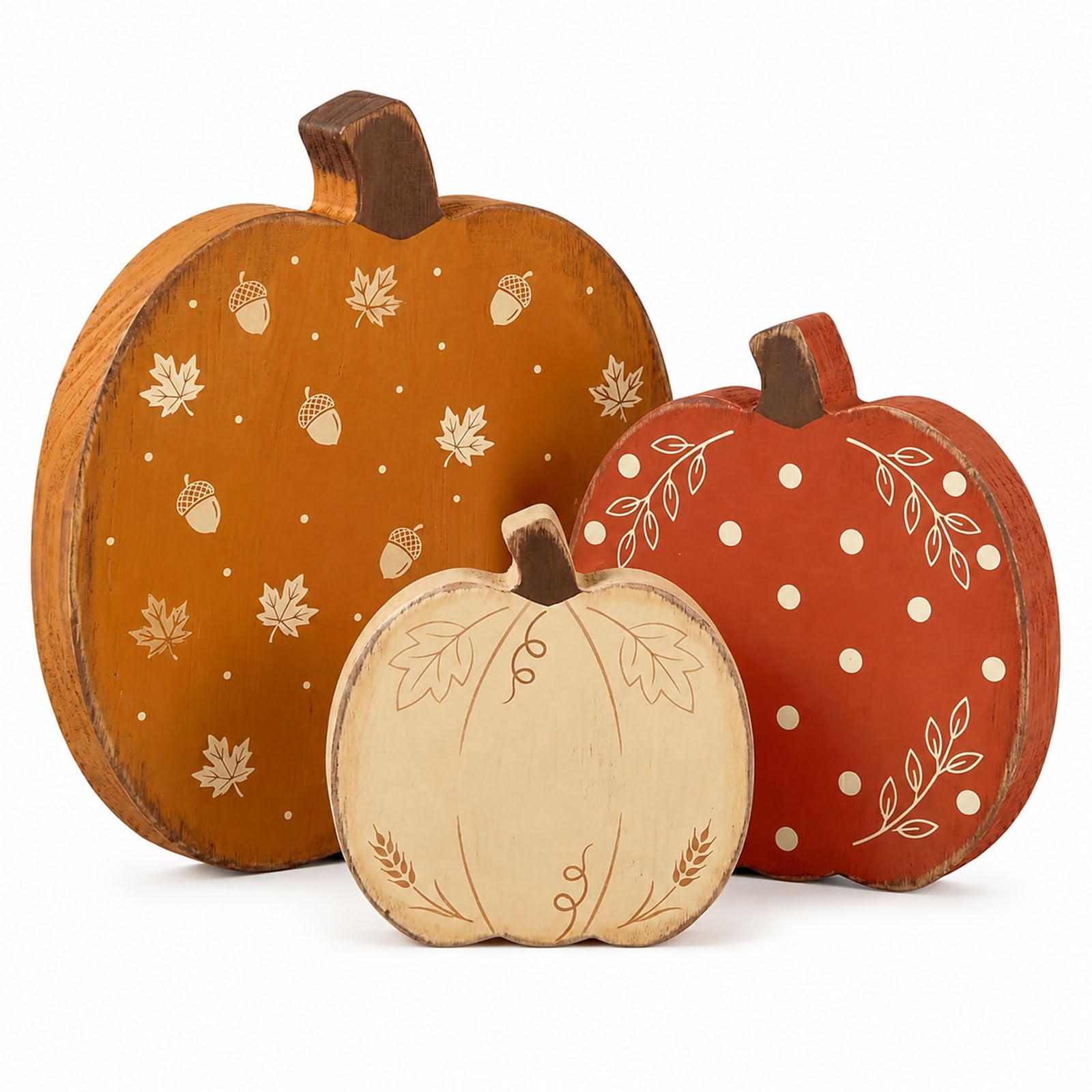 Domefahaso 3Pcs Wooden Pumpkin Farmhouse Autumn Table Decor