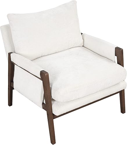 Miniatura 6 de Merax Silla moderna de terciopelo de mediados de siglo con madera maciza y cojín de asiento grueso para sala de estar, dormitorio, estudio, color