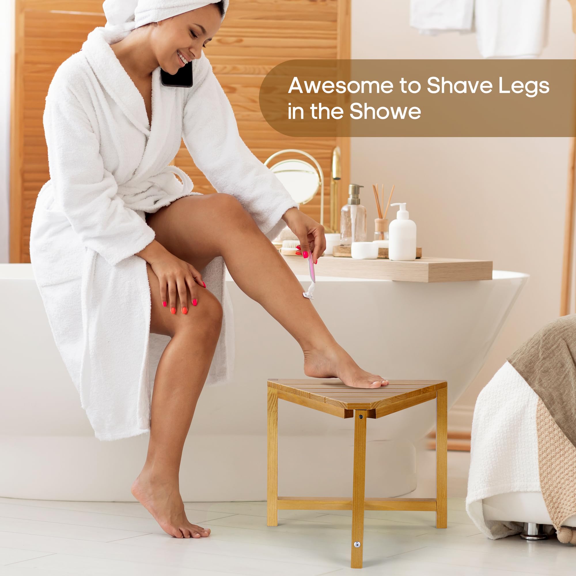 OneBlis Shower Foot Rest 12 inch, Small Shower Stool for Shaving Legs, Corner Bathroom Bench, Bath Seat Spa Foot Rest Suitable for Small Shower Spaces