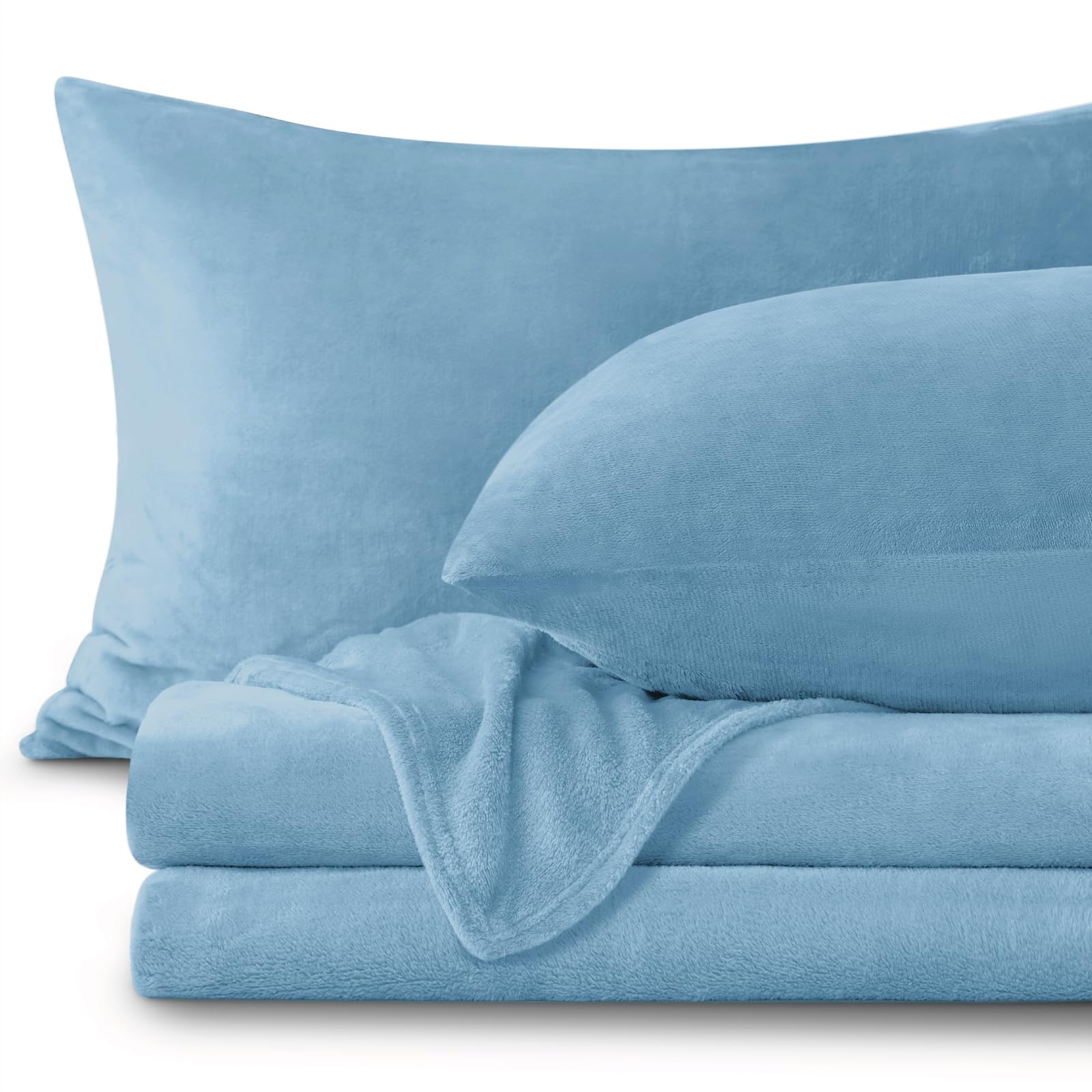 BEDELITE Flannel Sheets Full Size, Forever Blue, 4 Pieces | Soft Double-Sided Plush Fleece Sheets, A Warm Fluffy Velvety Feel, 16 Inch Deep Pocket, Fuzzy Winter Gift and Decor