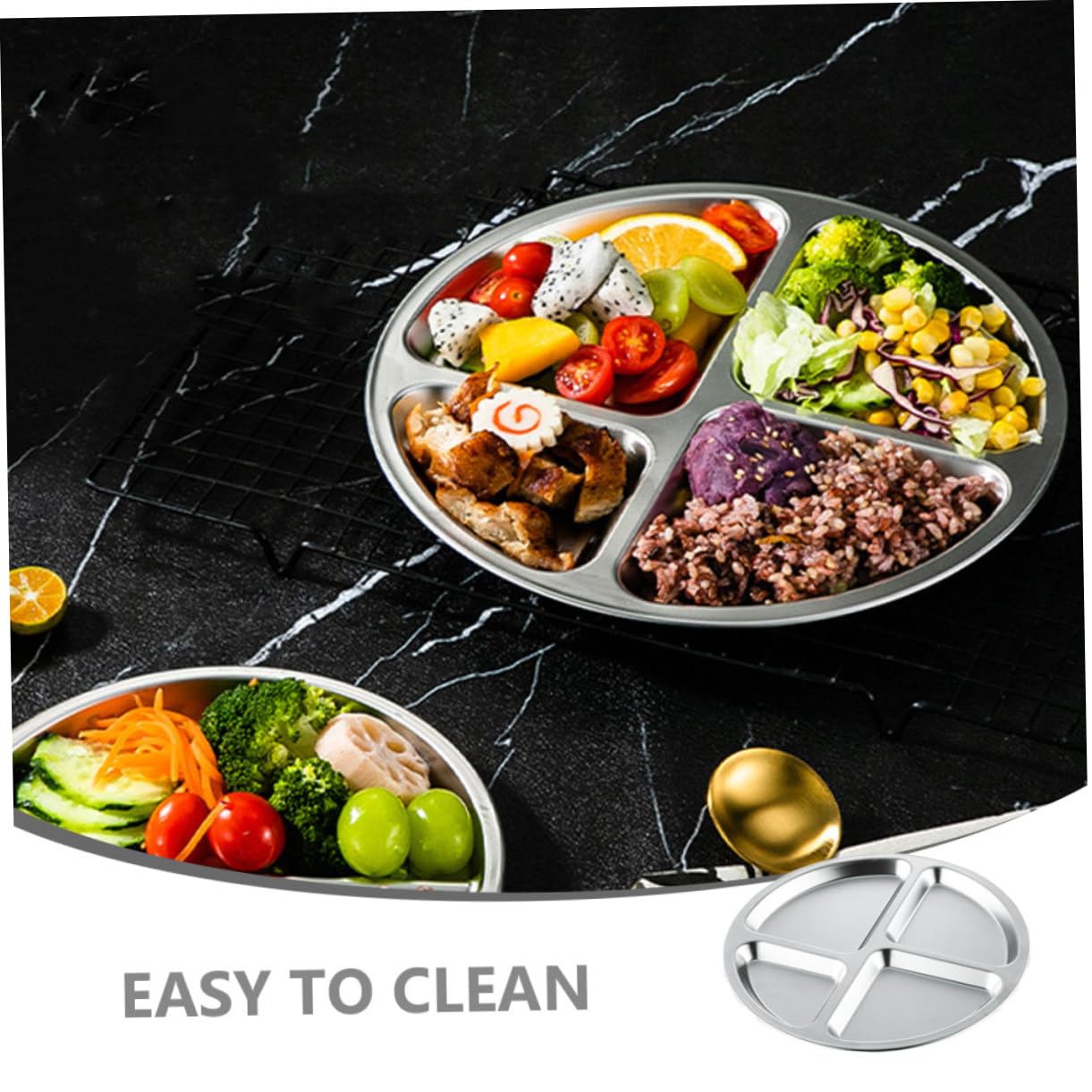 Unomor Sturdy Stainless Steel Divided Plate Portion Control Compact Design Easy to Clean Great for Camping Picnics School and Cafeterias