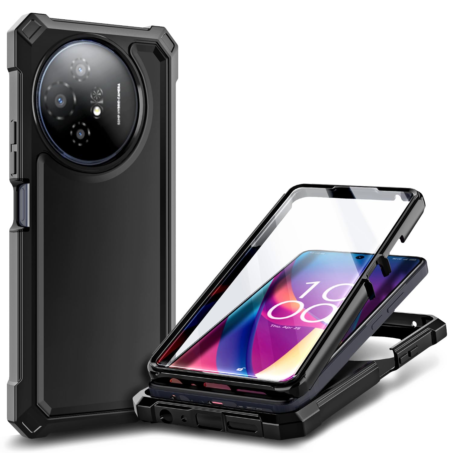 Compatible with TCL 50 XL 5G & TCL 50 XL NXTPAPER 5G Phone Case Black | Full-Body Protective Shockproof Rugged Bumper Cover with Screen Protector, Raised Corners Drop Protection
