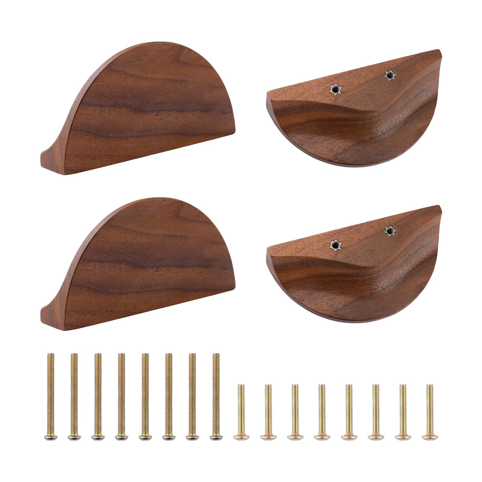 MOROBOR Half Moon Drawer Handles, 4 Pcs Wooden Semi Circle Knob Walnut Wood Finger Edge Pulls Handles Double Hole Handle for Drawer Cabinet Wardrobe Hardware/100mm — image 1