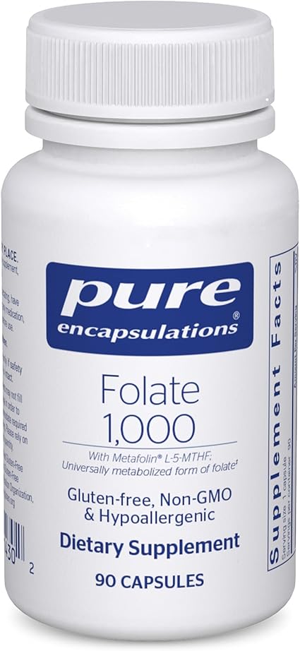 Pure Encapsulations Folate 1000 - Metafolin L-5-MTHF - Heart Health Supplement* - Folate Supplement - Non-GMO & Gluten Free - 90 Capsules