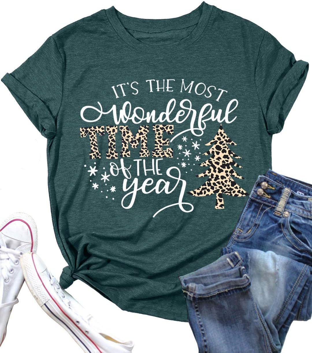 Funny Christmas Shirts for Women OMG Santa I Know Him Graphic Tops Xmas Holiday T-Shirt Christmas Vacation Shirt