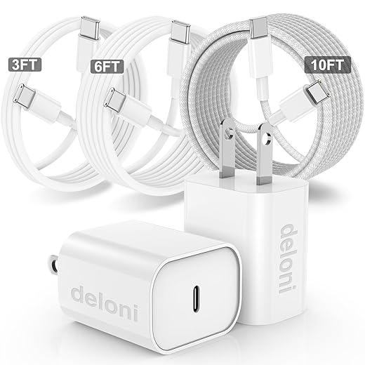 iPad Pro Fast Charger [2 Pack], 20W USB C Charging for iPhone 15/15 Pro/15 Pro Max, iPad Pro 11/12.9 2021/2018, iPad Mini 6,iPad Air 4, with 6FT USB C to USB C Cable (60W)