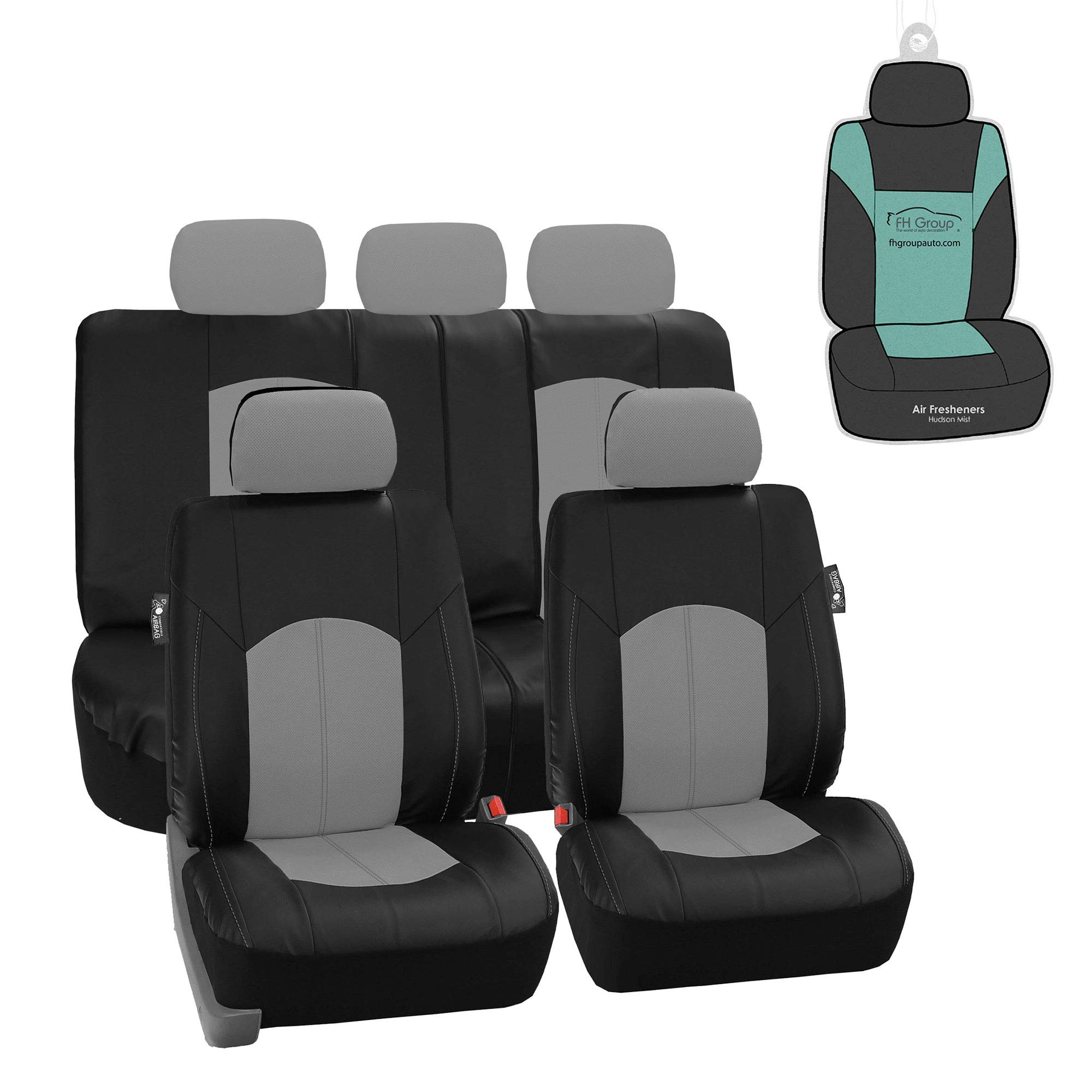 FH Group Automotive Seat Cover Highest Grade Faux Leather Combo Car Seat Covers Gray Full Set, Airbag Compatible Split Bench Tan Interior Accessories Universal Fit Cars Trucks SUV Car Accessories