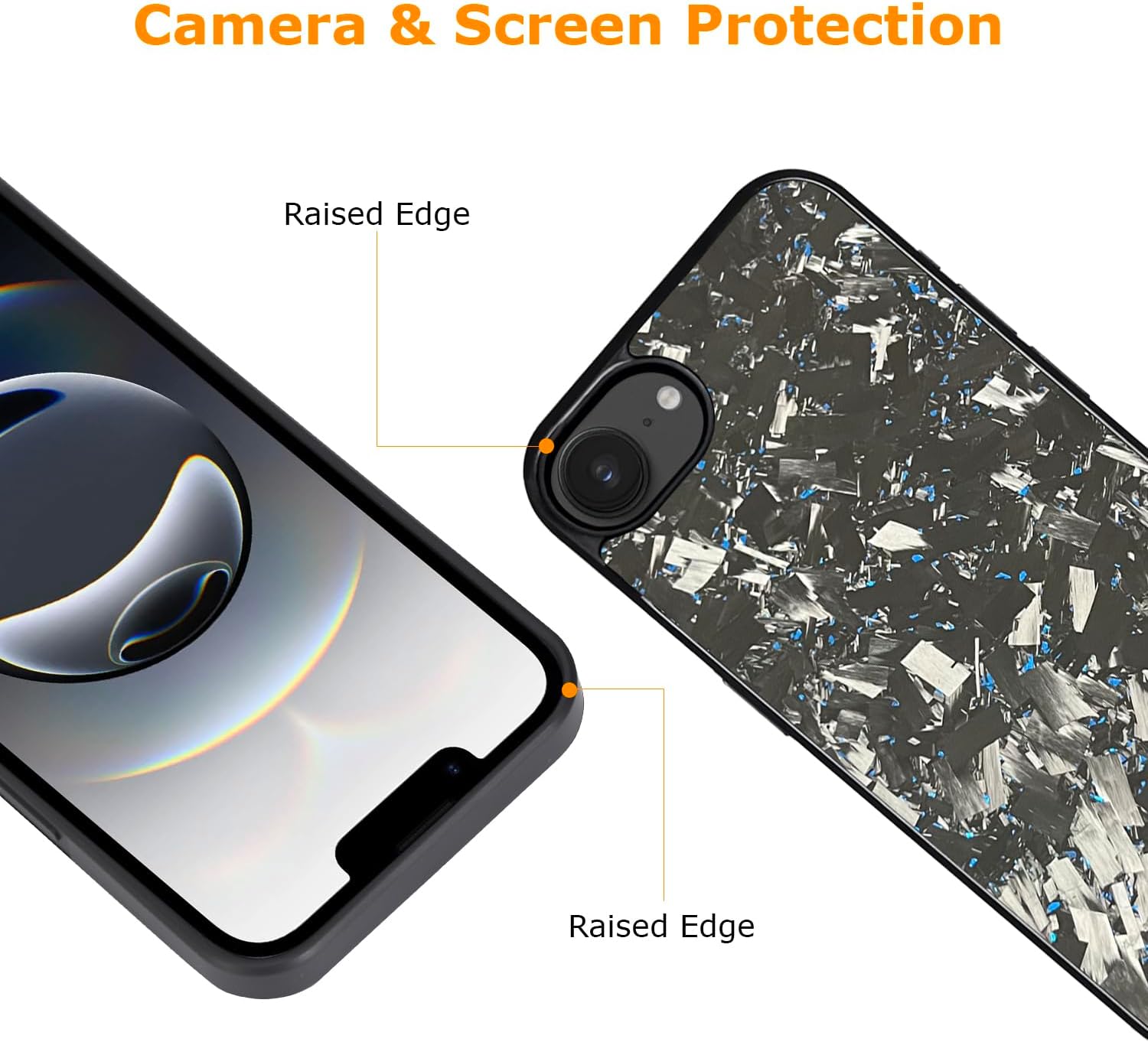 molzar Grip Series for iPhone 16e Case with Real Forged Carbon Fiber, Grippy Edges Design, Built-in Magnets, Compatible with MagSafe Chargers and Accessories, Glossy Black/Blue