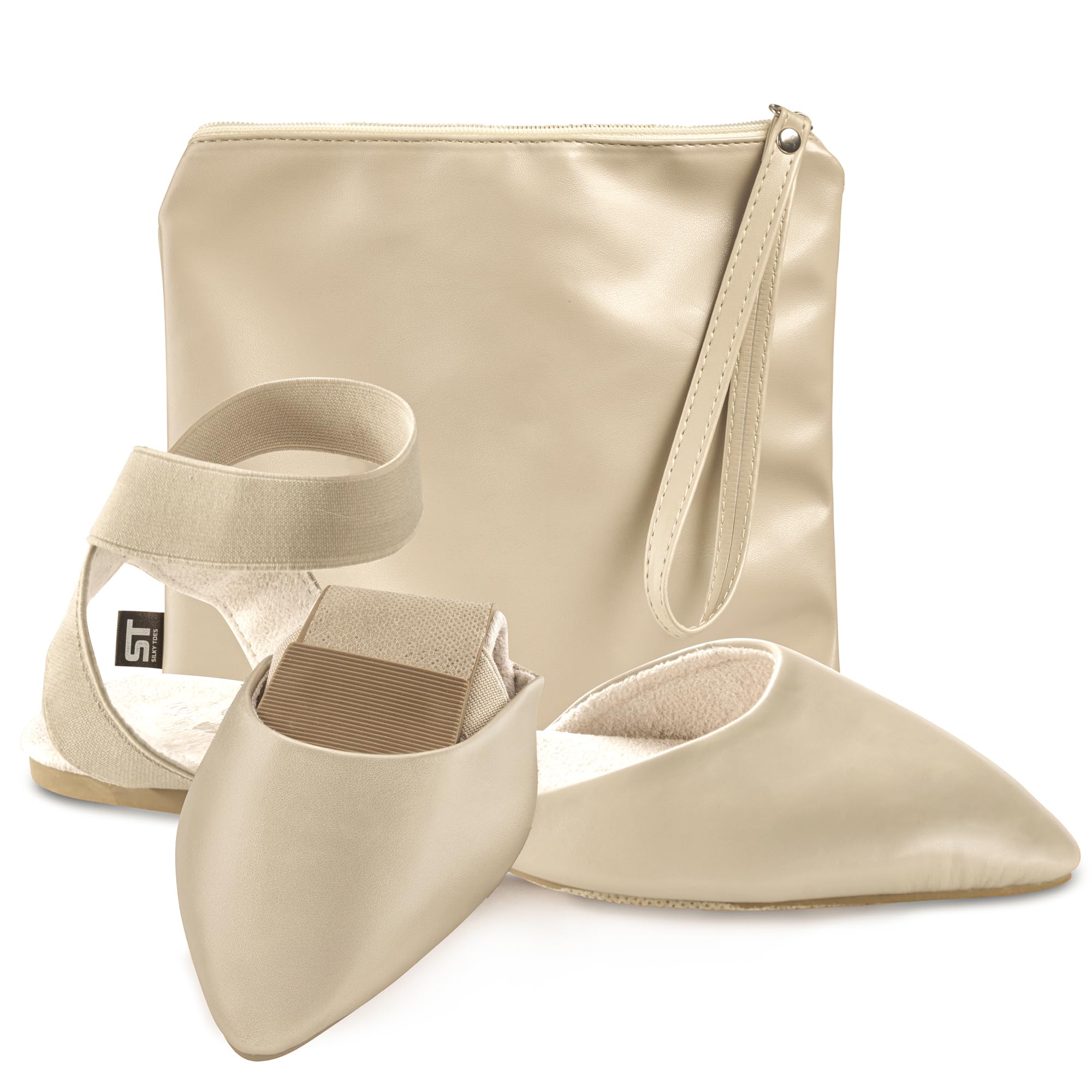 Silky Toes Foldable Flats for Women | Ankle Strap Dress Shoes with Purse for Weddings, Events, & Parties