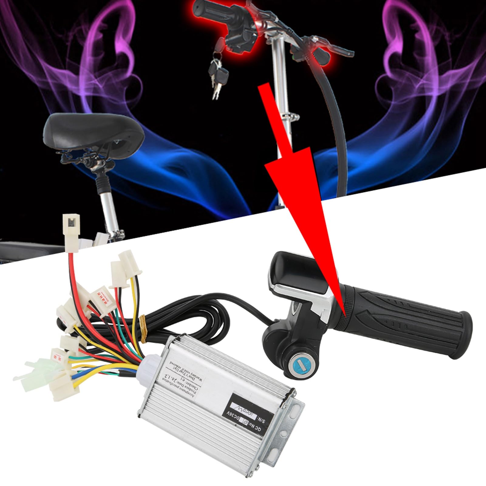 Contrôleur de brosse, 36V 1000W Contrôleur de moteur de brosse pour vélo électrique en alliage d'aluminium avec poignée de pouce multifonctionnelle Accessoires de vélo électrique pour le contrôle de l