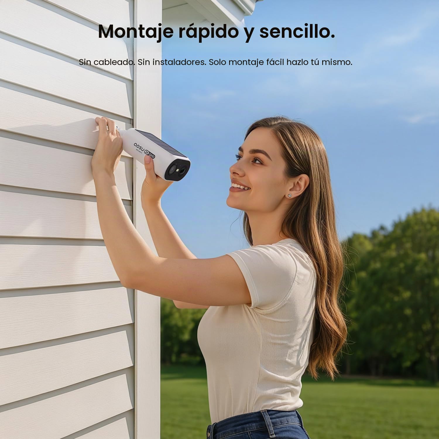 AOSU 3MP Cámara Vigilancia WiFi Exterior Solar con Bateria Satation y 2 Cámaras,No se requiere suscripción & Panel Solar Integrado con 2.4G/5Ghz WiFi,Visión Nocturna a Color, 32GB Almacenamiento Local