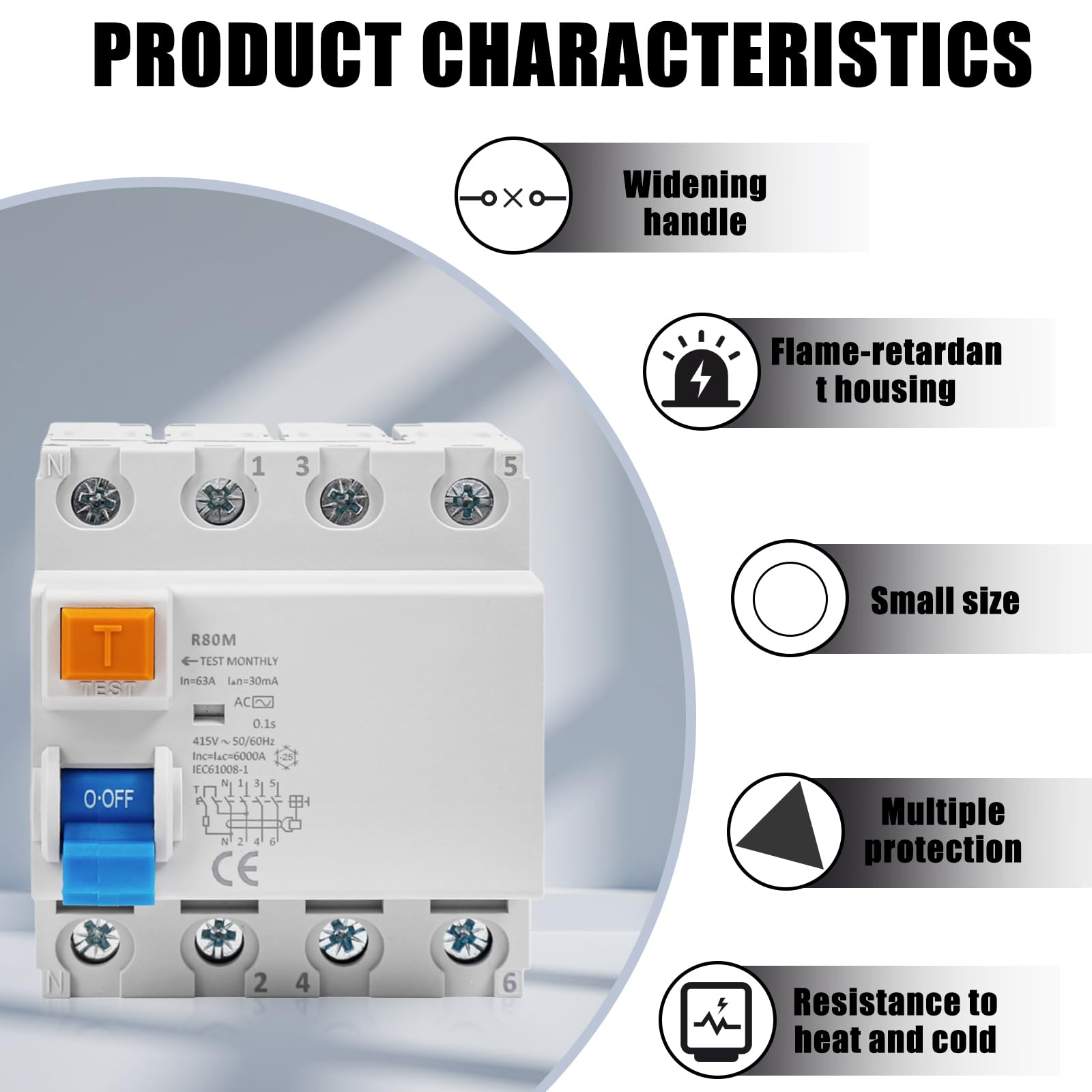 FI Schutzschalter 40A 30mA 4 Polig AC, Fehlerstromschutzschalter RCCB 400V, Allstromsensitiver Leitungsschutzschalter für Wallbox, Ladestation, Hausinstallation 4P 40A 0.03A
