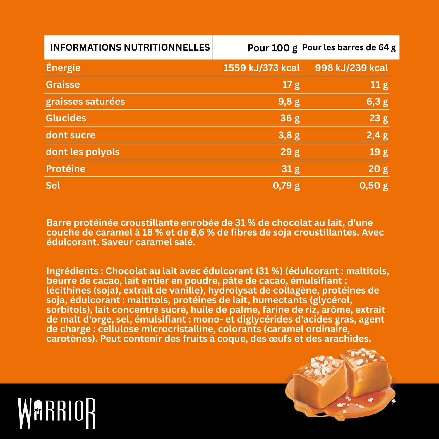 Warrior Crunch Barre Protéinée 12 x 64 g – Caramel Salé