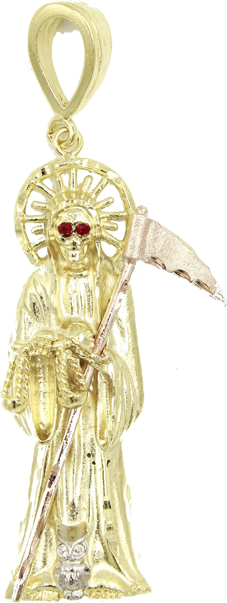 Santa Muerte Holy Death Grim Reaper 18k Gold Plated 3 Tone Pendant with 24 inch Chain