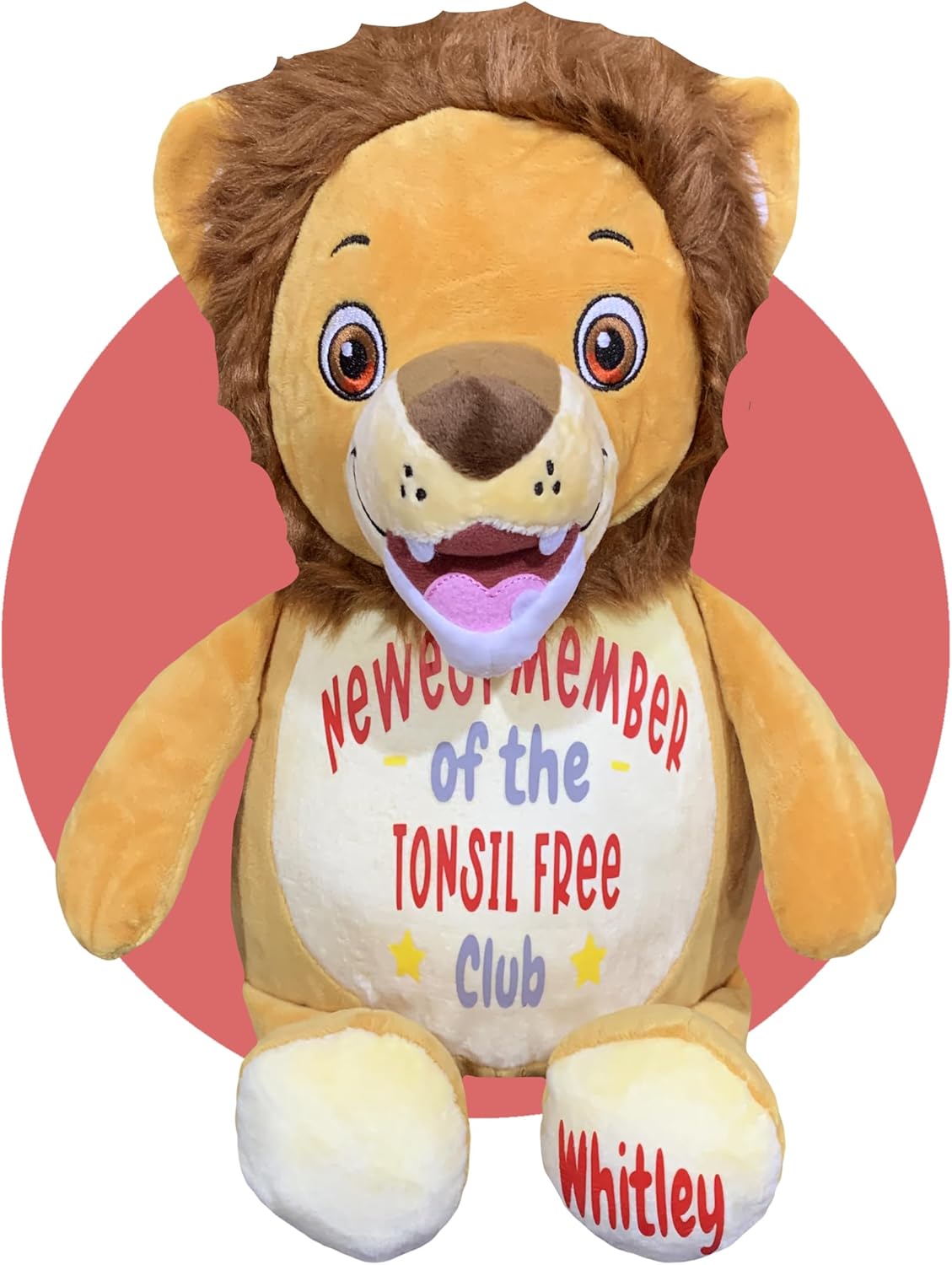 Get Well Tonsil Gifts - Personalized - Tonsillectomy 17" Stuffed Lion - Tonsillectomy Recovery Products for Kids - Face Heating Pad - Get Well Presents for Kids After Tonsil Surgery