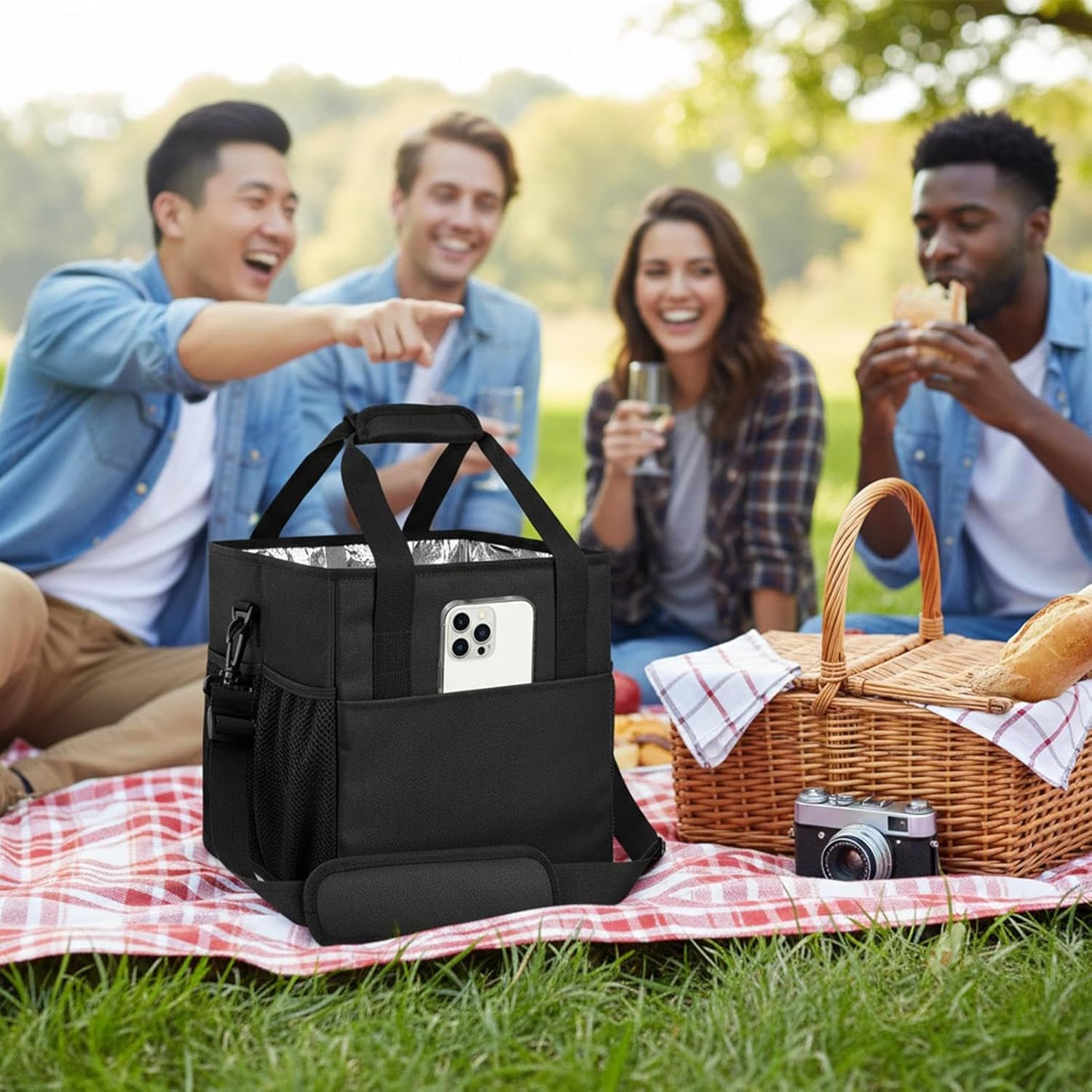 Drink Carrier with Handle, Portable Design, 27x28x23cm, 4-Cup Beverage Holder, Adjustable Dividers Bag, Compact Travel Solution, for Picnics Trips Camping Travel Drinks
