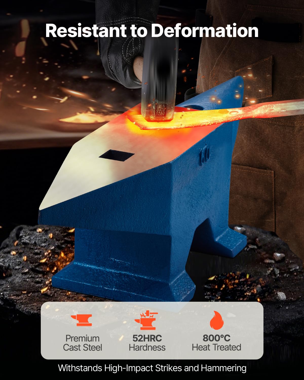 VEVOR Enclume de forgeron 132.3lbs(60 kg) Enclume d’acier Bleu Forger Riveter Aplatir Former le métal Travail du métal Traitement thermique Bijoutier Marteau comme cadeau Portable Robuste
