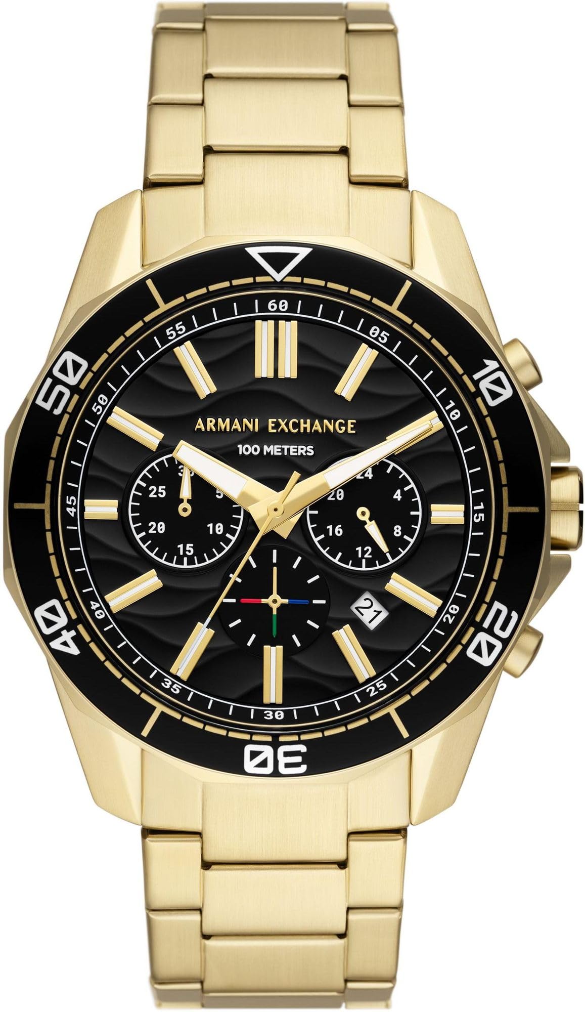 Armani Exchange Orologio da uomo in tonalità oro, movimento cronografo al quarzo e cassa da 44 mm con cinturino in acciaio