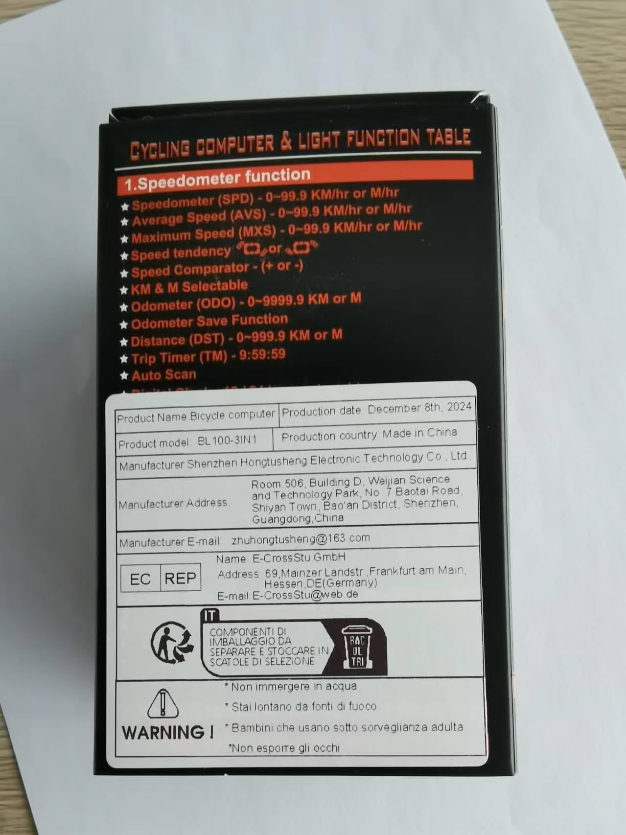Wireless Tachimetro Bici Luci LED Campanello Impermeabile IPX5 Computer Bicicletta Ricaricabile 3 in 1