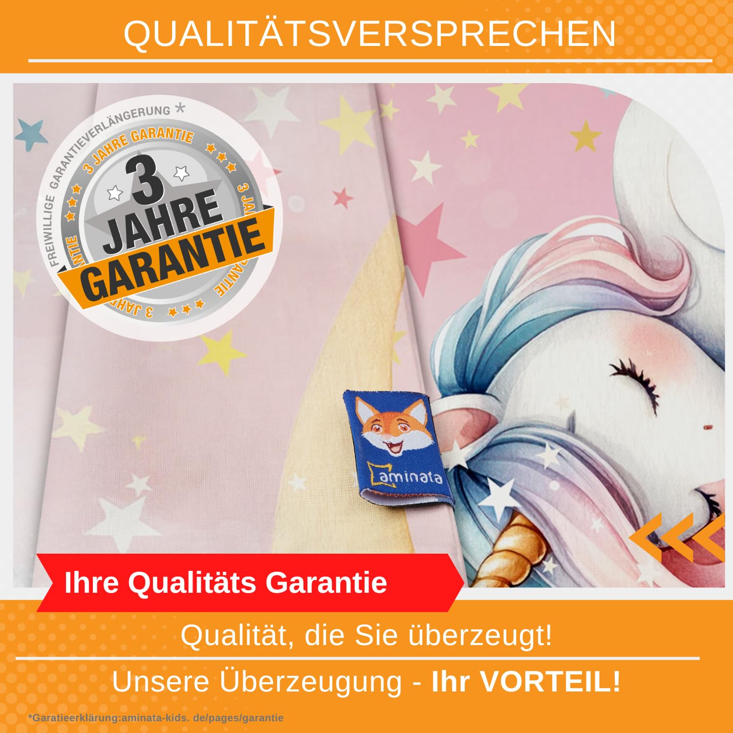 Aminata kids Kinderbettwäsche 135x200 100% Baumwolle Mädchen Einhorn Motiv Kinder-Wende-Bettwäsche-Set rosa Mond & Sterne, Regenbogen