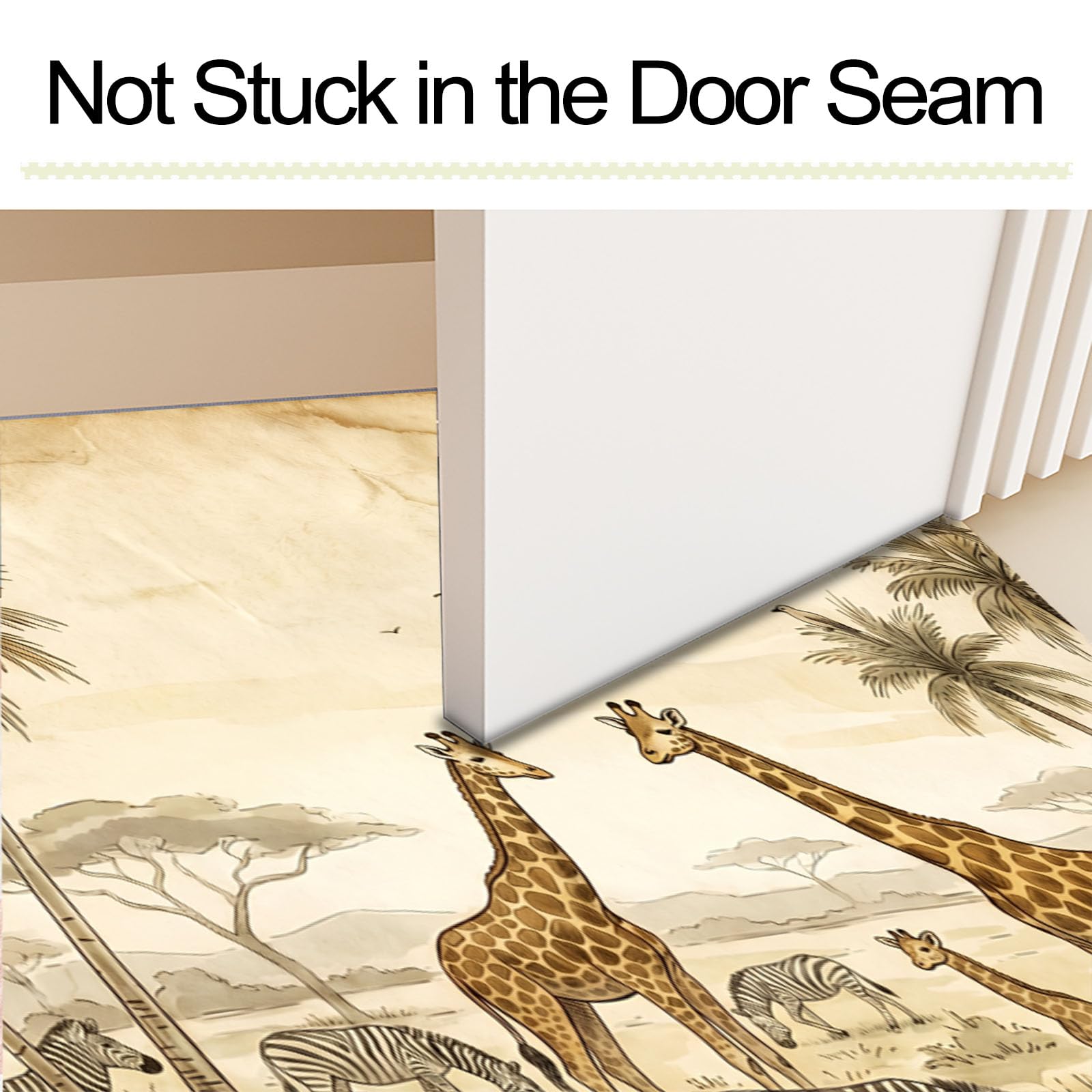 Waschbare Fußmatte Für Innen Retro-Afrikanische Tiere Motiv - 90X150Cm Natürliche Giraffen Elefanten Fußabtreter Küche Bodenmatte Teppich Rutschfeste Willkommensmatte Schmutzfangmatte - Beige