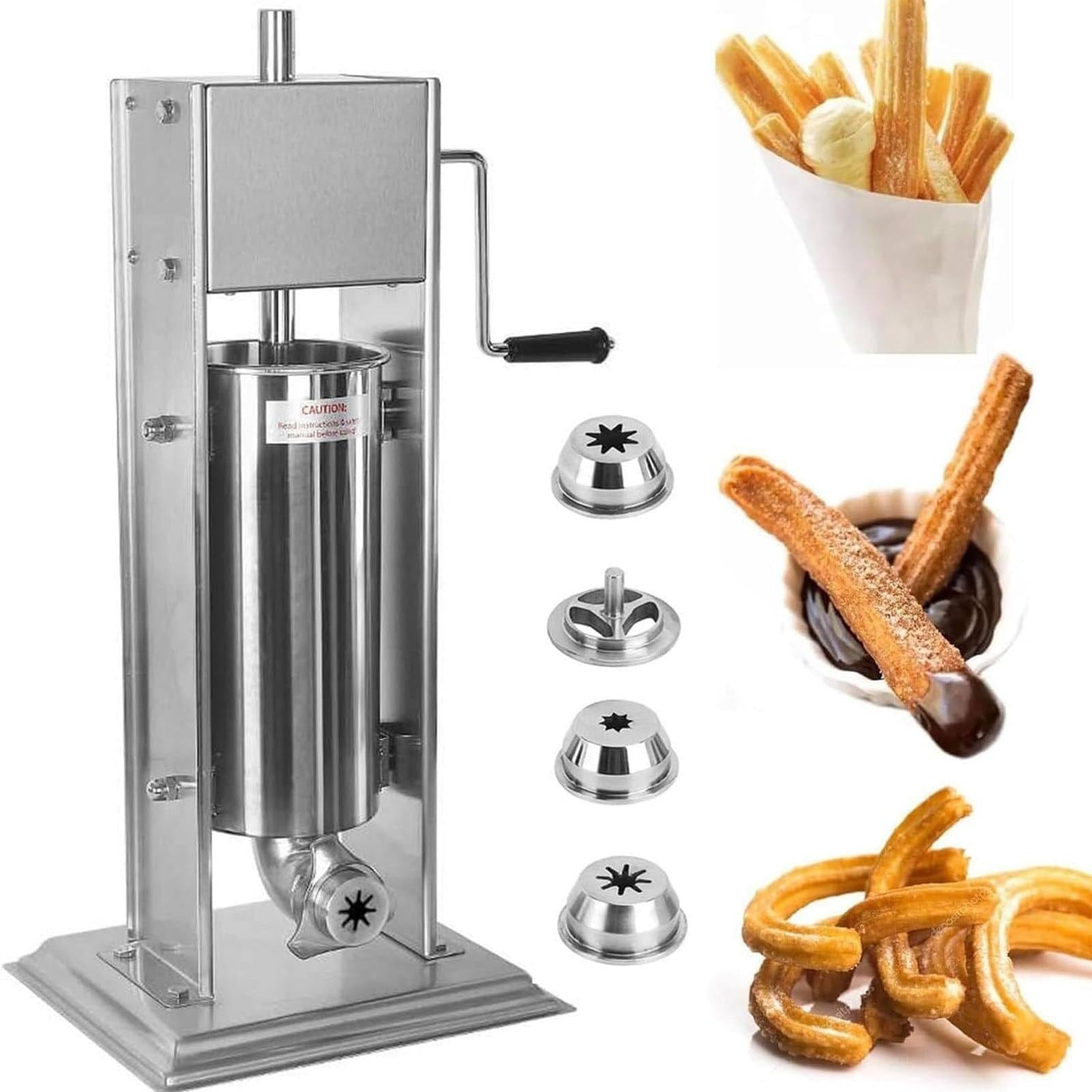 Churros Maszyna do robienia pączków, ręczna pionowa stal nierdzewna z 4 dyszami, pojemność 5 l / 7 l do pączków i hiszpańskich churros, zastosowanie komercyjne, łatwa obsługa