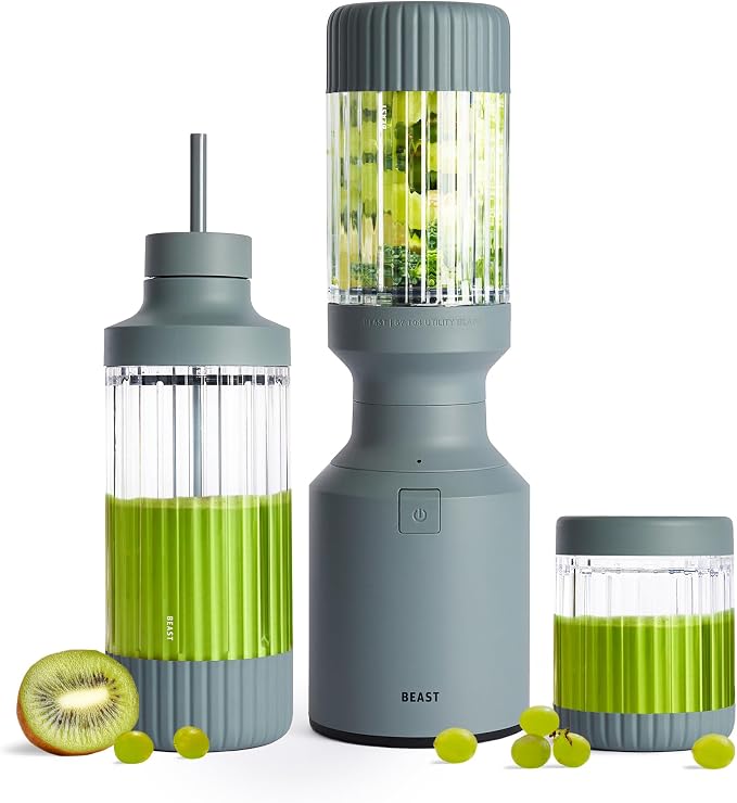 Beast Mighty 850 | Premium Compact Personal Blender | Smoothies, Shakes, Dressings, Sauces | Blends Ice and Frozen Fruit | New XL Vessel | Extra Vessels, Straw Cap and Straws | 850W (Mist)