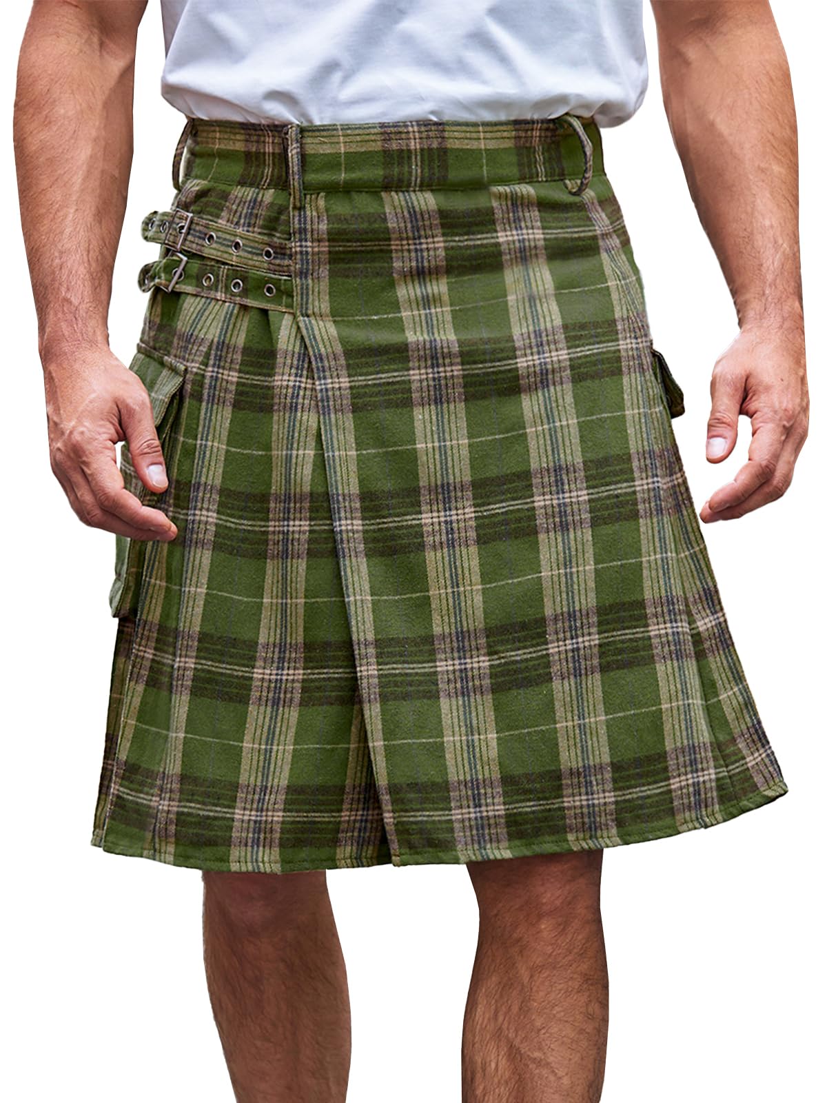 Mens Utility Kilt Pin Scottish Tartan Apparel Black & Irish Hybrid Royal Stewart Pockets Kilts