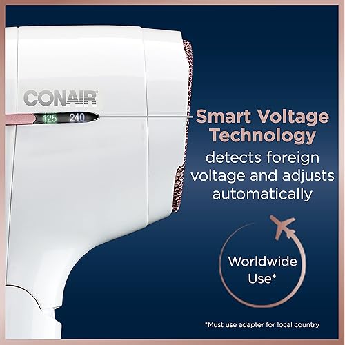 Miniatura 4 de Conair Secador de pelo de viaje, secador de pelo de viaje mundial de 1875 W con tecnología de voltaje inteligente y mango plegable