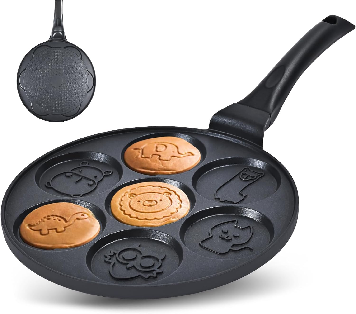 Pancake Maker Egg Frying Pan Suitable for All Stovetops & Induction Cooker, 10.5 Inch Animal Pancake Pan, 7 Molds Pancake Maker with PFOA Free Coating