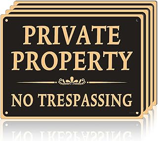 4 Pack Large Private Property No Trespassing Signs, 10"x14", UV Ink Printing, 15Mil Durable/Weatherproof Up to 7 Years Outdoor for Home-Farm-Yard-Fence, Metal Aluminum