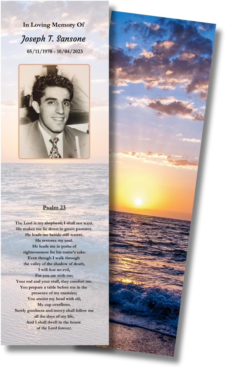 Copy King Funeral Memorial Prayer Bookmarks - Personalized Photo and Prayer -Set of 50