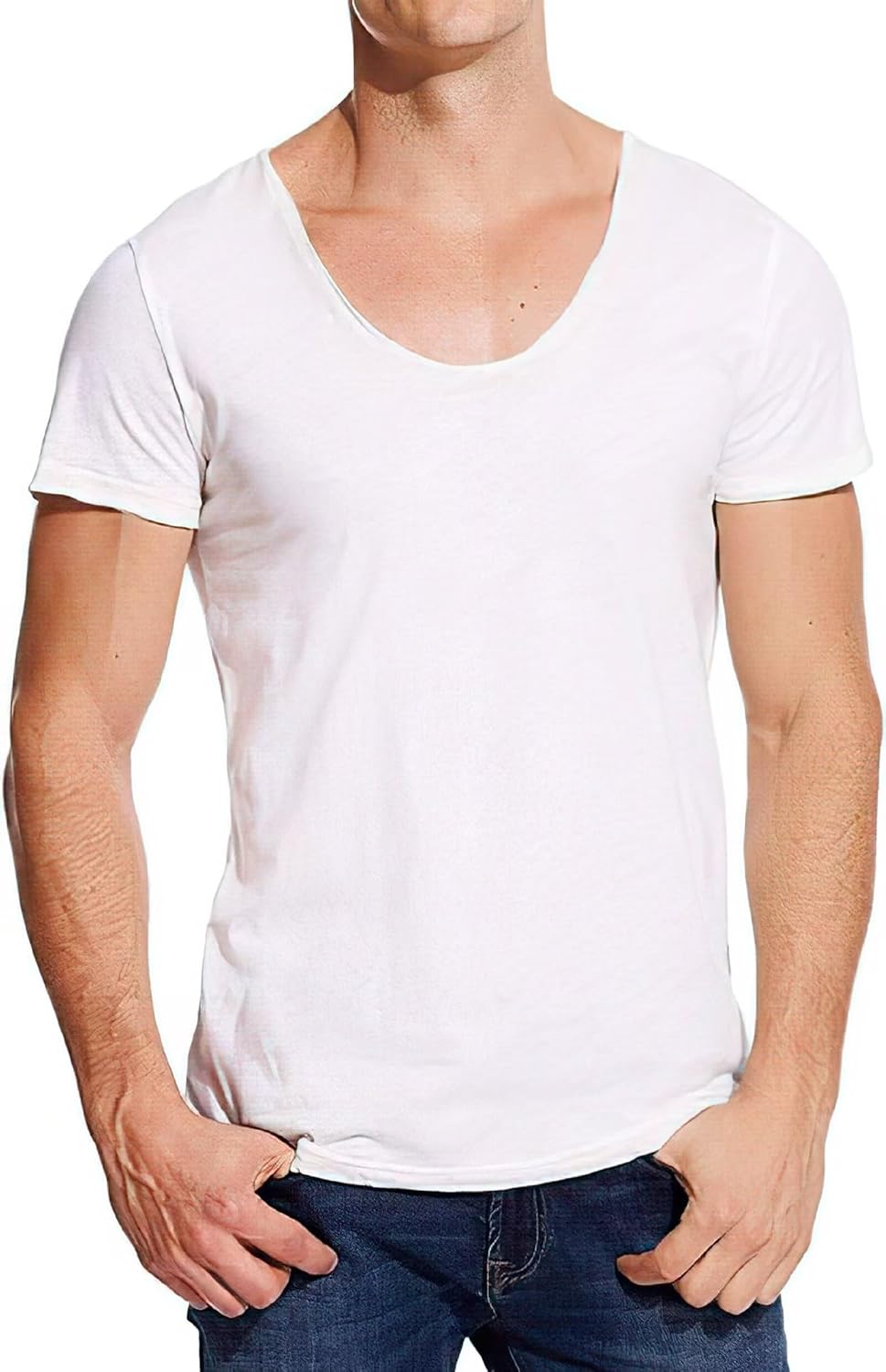 V Neck T Shirts Mens Scoop Neck Short Sleeve Slim Fit Basic Tee Casual Top