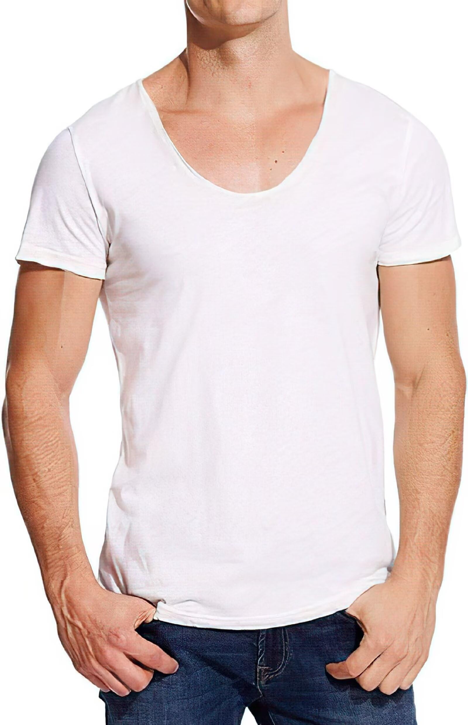 V Neck T Shirts Mens Scoop Neck Short Sleeve Slim Fit Basic Tee Casual Top