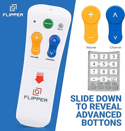 Miniatura 9 de Flipper Control remoto universal de TV con botón grande para personas mayores, control de 2 dispositivos, fácil configuración y gestión programable