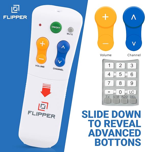 Flipper Big Button TV Remote for Seniors & Dark Blue Silicone Cover