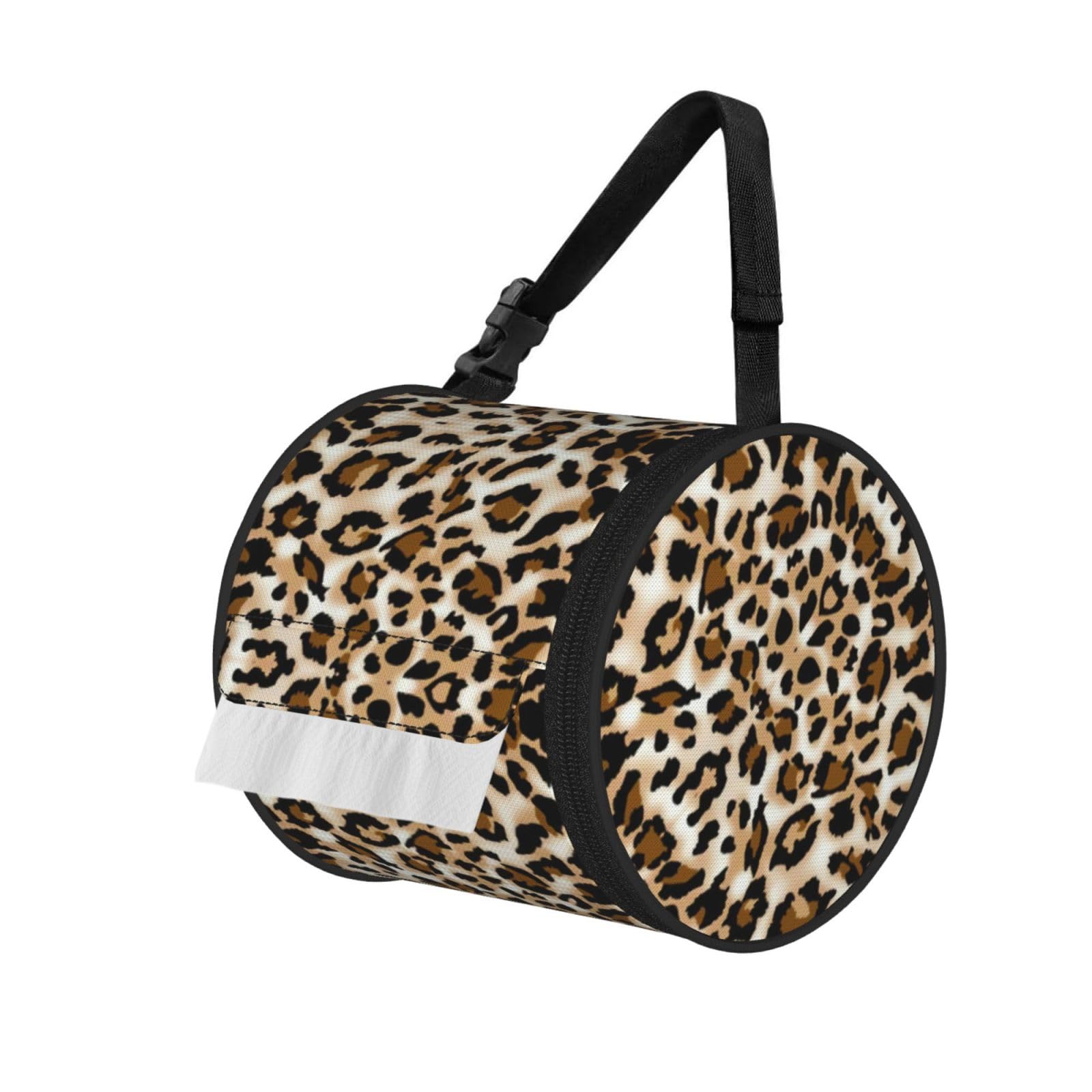 Leopard Printed Roll Paper Carrier Bag, Foldable Oxford Cloth Tissue Case for Camping Hiking Backpack