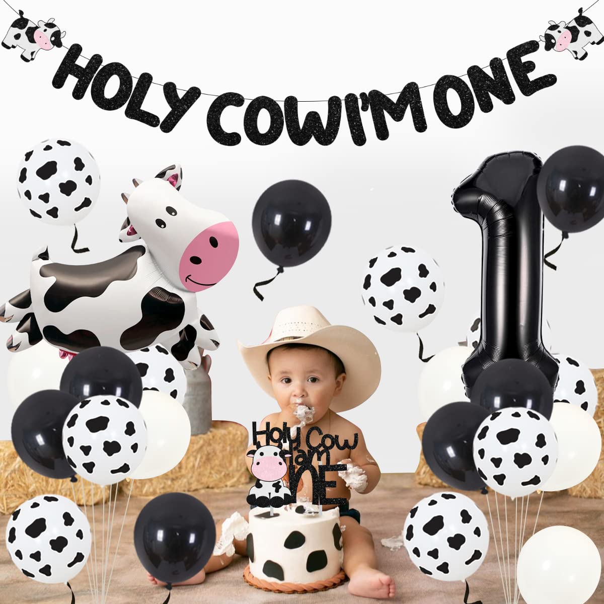 Holy Cow I'm One Birthday Kit - Cow Theme Decorations For 1st Birthday Party