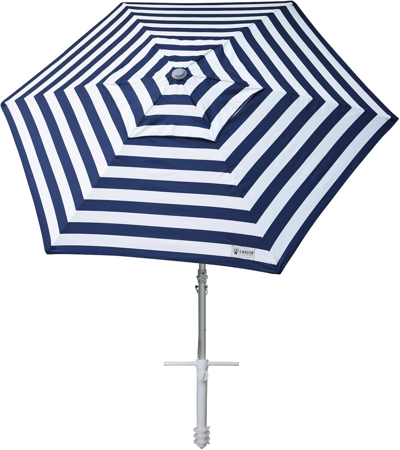 AMMSUN 8ft Heavy Duty HIGH Wind Commercial Grade Beach Umbrella with Sand Anchor UV 50+ Protection Air- Vent & Carry Bag without tilt Dark Blue Multicolor and Telescoping Pole for Patio Garden Beach Pool Backyard