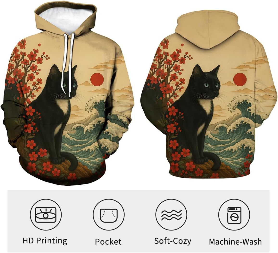 LAOLIUSN Novelty Long Sleeve Hoodie Funny Fashion Cat Print Sweatshirts - Image 4