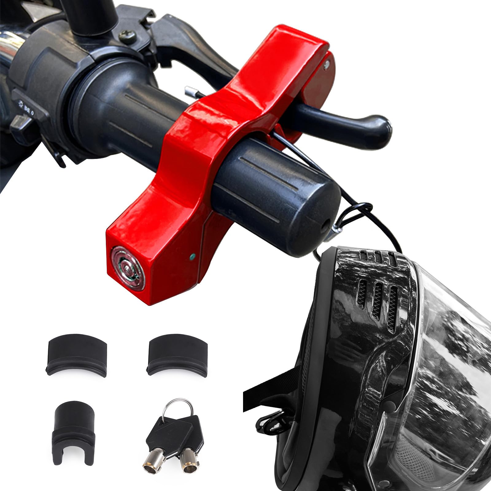 2 in 1 Motorcycle Helmet & Brake Lock Combo Anti Theft Motorcycle Handlebar Lock for Bike ATV, Scooter & Dirtbike Accessory, Red